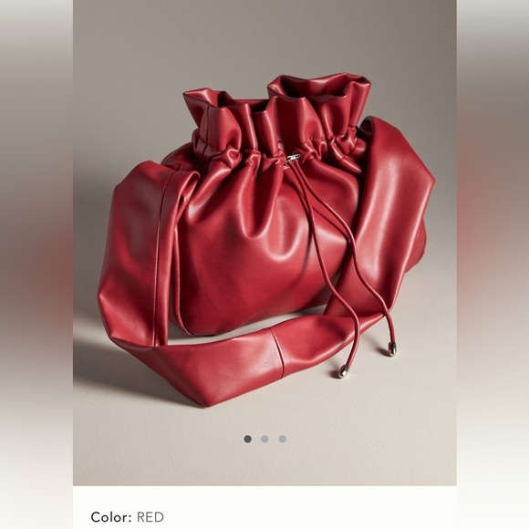 Anthropologie Handbags - NWT new Anthropologie faux leather scrunch shoulder bag drawstring red